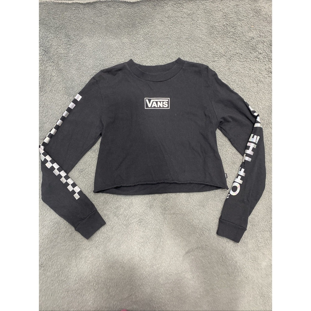 Vans Crop Top Long Sleeve Women's Small Black "Off The Wall"